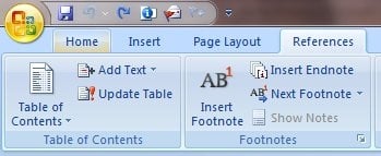 Microsoft Word 2007 References Tab