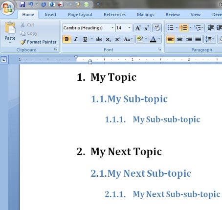 number headings in microsoft word